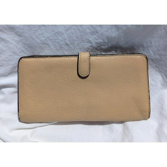 Coach Bifold Pebbled Leather Long Slim Wallet Clutch Beige - Picture 2 of 12